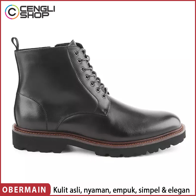 SEPATU BOOT OBERMAIN PRIA ORIGINAL BOOTS CASUAL KASUAL KULIT ASLI ORI HITAM BLACK OM02