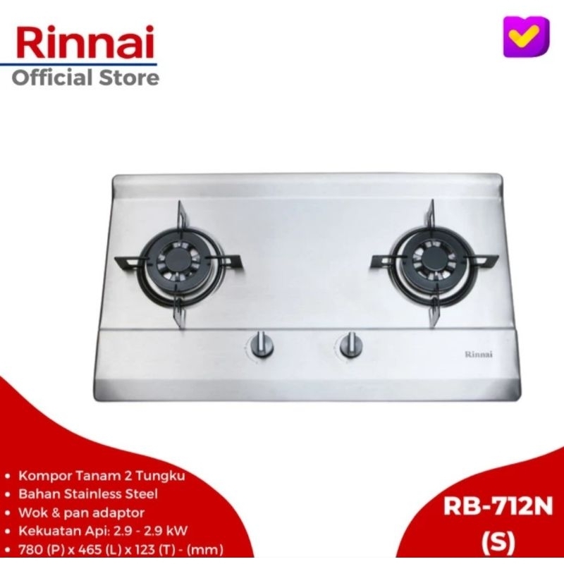 KOMPOR TANAM RINNAI 2 TUNGKU RB-712N(S) STAINLESS STEEL