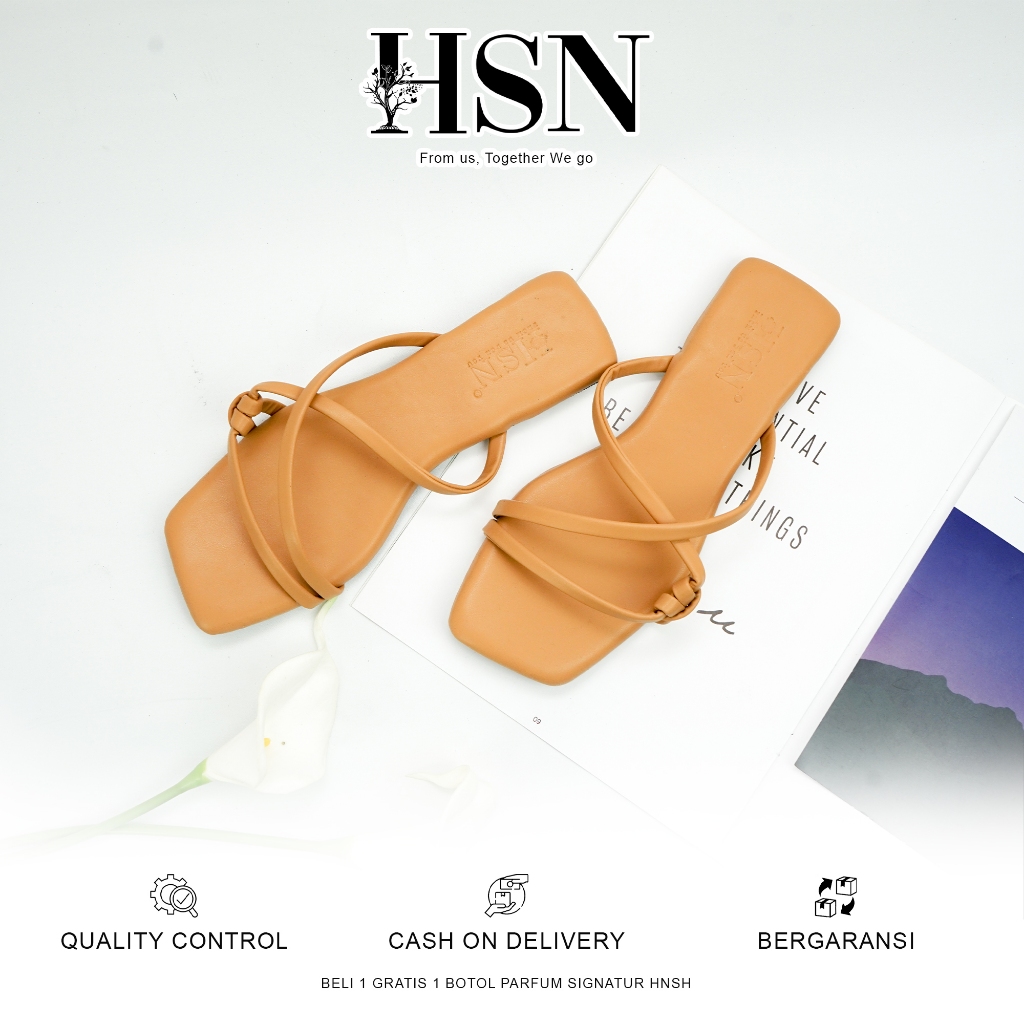HSN Sandal FLORIN Flat Wanita - Warna Tan | Beli 1 Gratis 1 Parfume