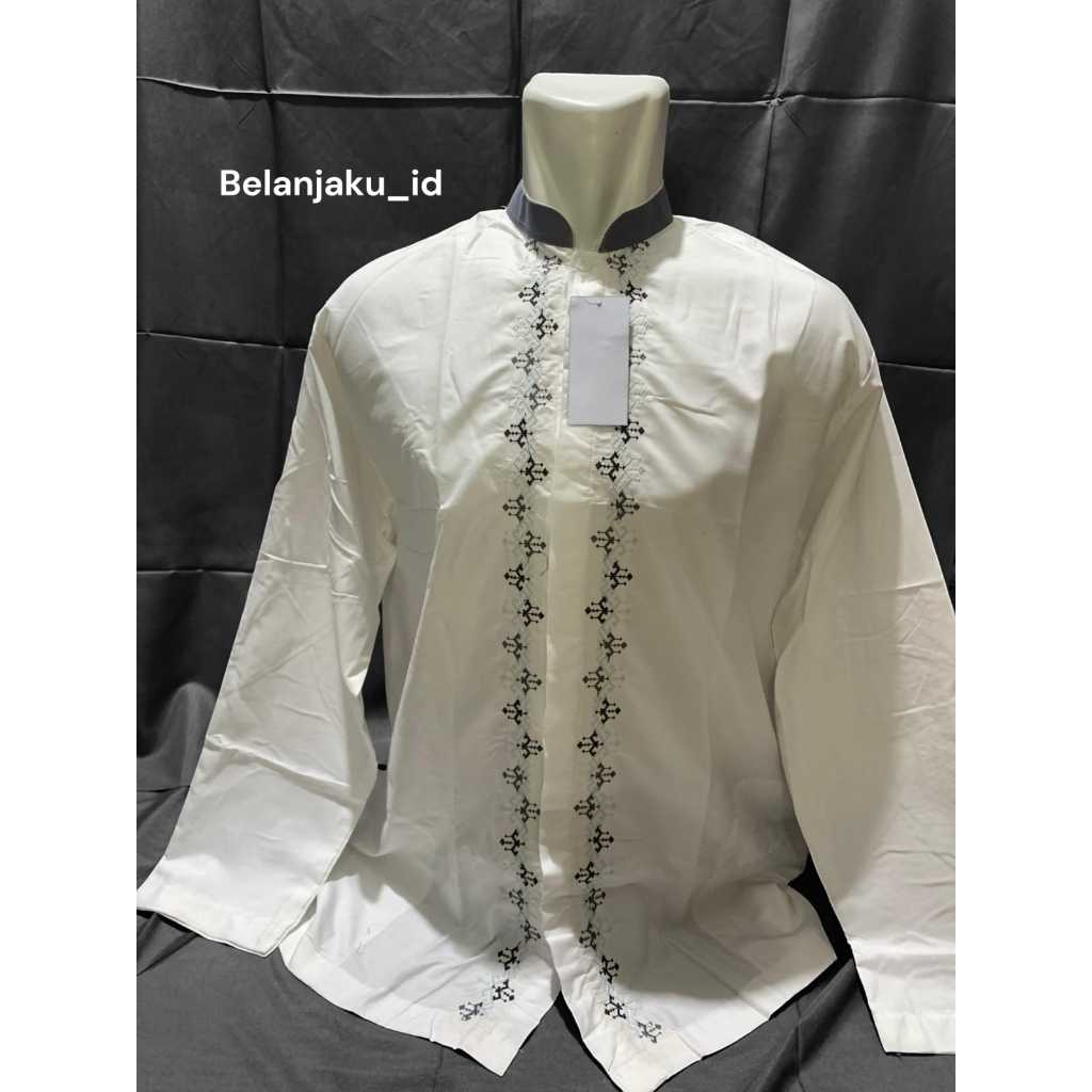 Baju Koko Putih Dewasa Abdillah Bordir Lengan Panjang