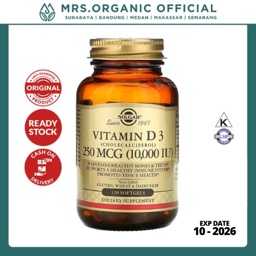 Solgar Vitamin D3 10000 IU 250mcg – Suplemen Tulang Gigi & Imun – 120 Softgels