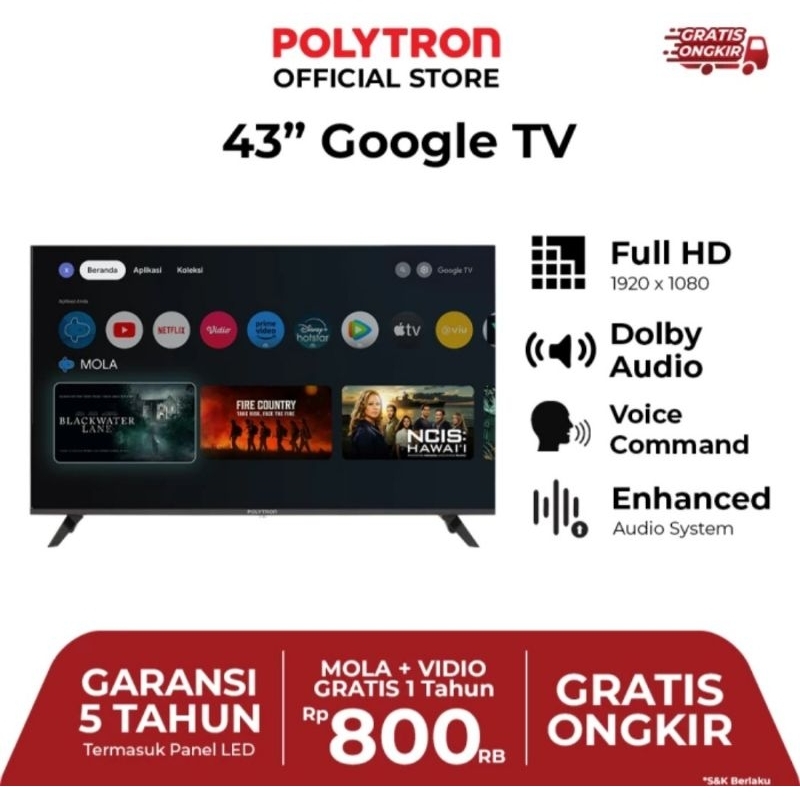 TV LED POLYTRON 43INCH ANDROID GOOGLE TV 43RG TV LED POLYTRON 43 INCH
