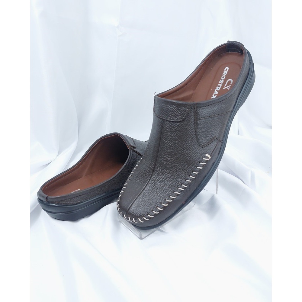 Sepatu Sandal Bustong Pria Kulit Asli Hitam Cokelat Tan Hitam Putih Sandal Bustong Selop Pria Slop S