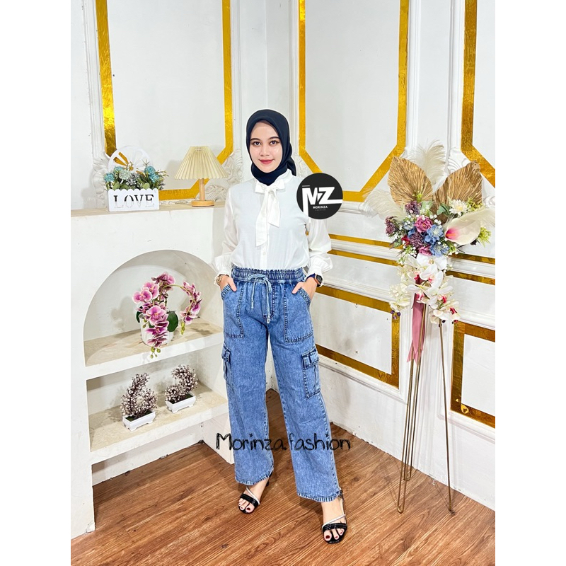 Kiara highwaist Celana KULOT CARGO JEANS KOLOR - wanita kekinian