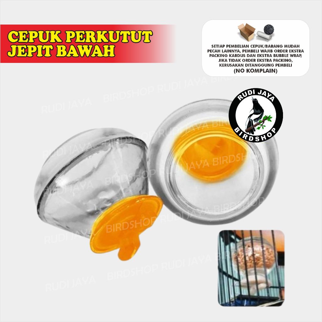 CEPUK JEPIT BAWAH BENING BURUNG PERKUTUT 1 PCS TEMPAT WADAH PAKAN MAKANAN MAKAN MINUM BURUNG