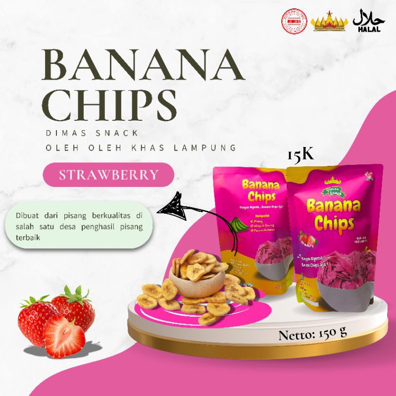 

Dimas Snack - Banana Chips Strawberry - Keripik Pisang Rasa Strawberry