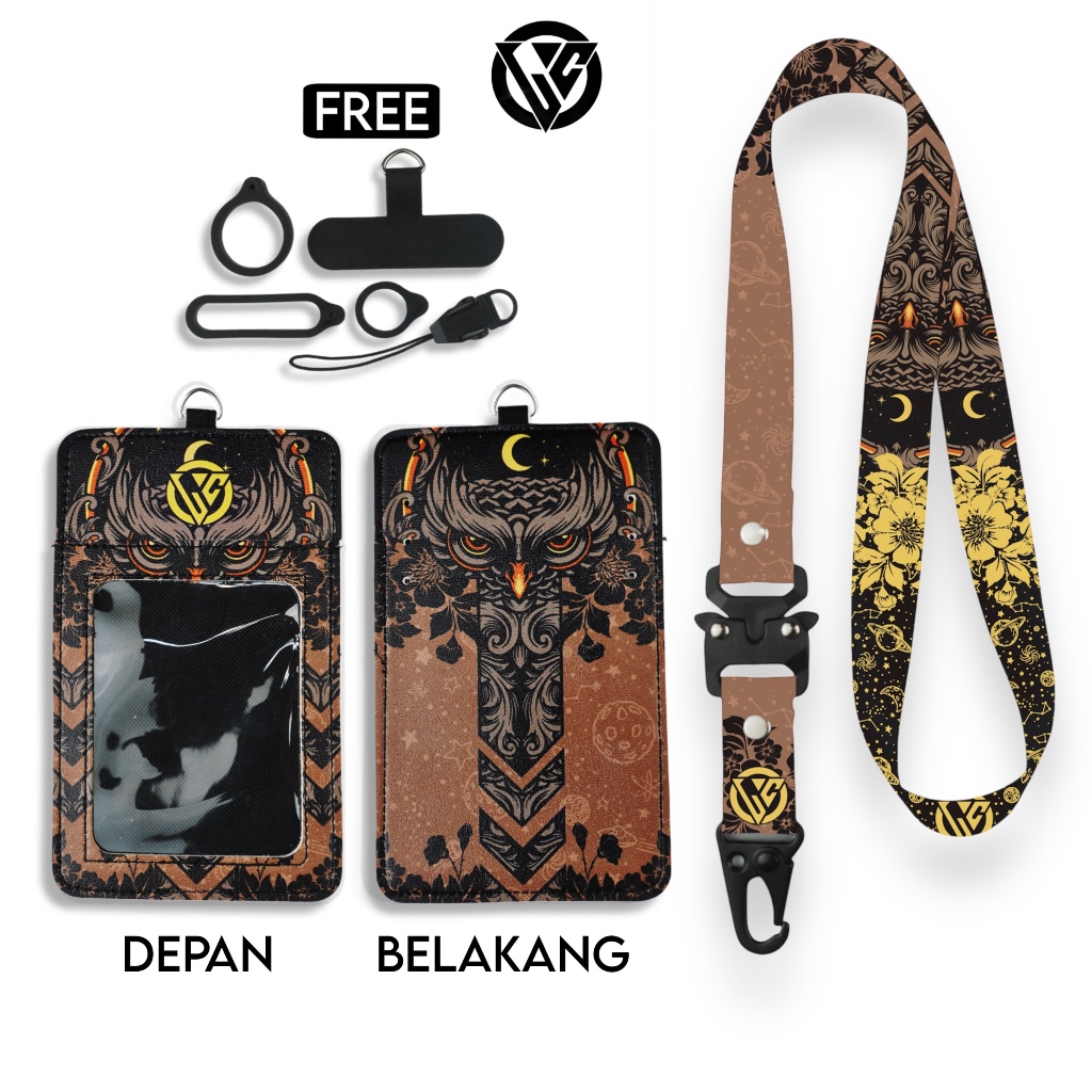 

LC.ID Lanyard Id Card Holder Leather Printing UV Tali Lanyard Holder Kulit Printing - Owl Series V4