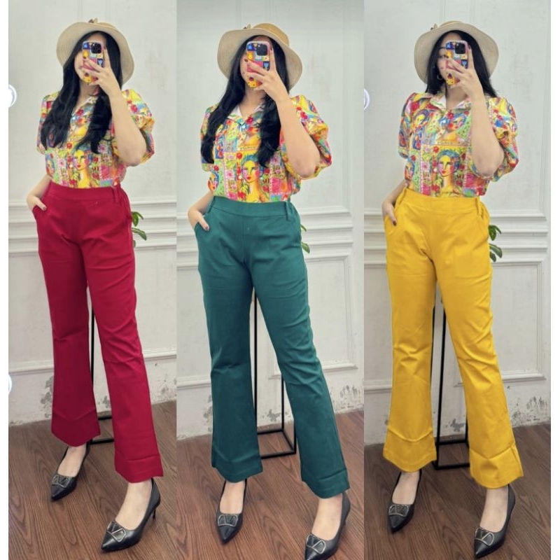 Celana Cutbray Fauzira Doubel strech Merah bisa Jumbo/Celana panjang  Cutbray .Celana Merah