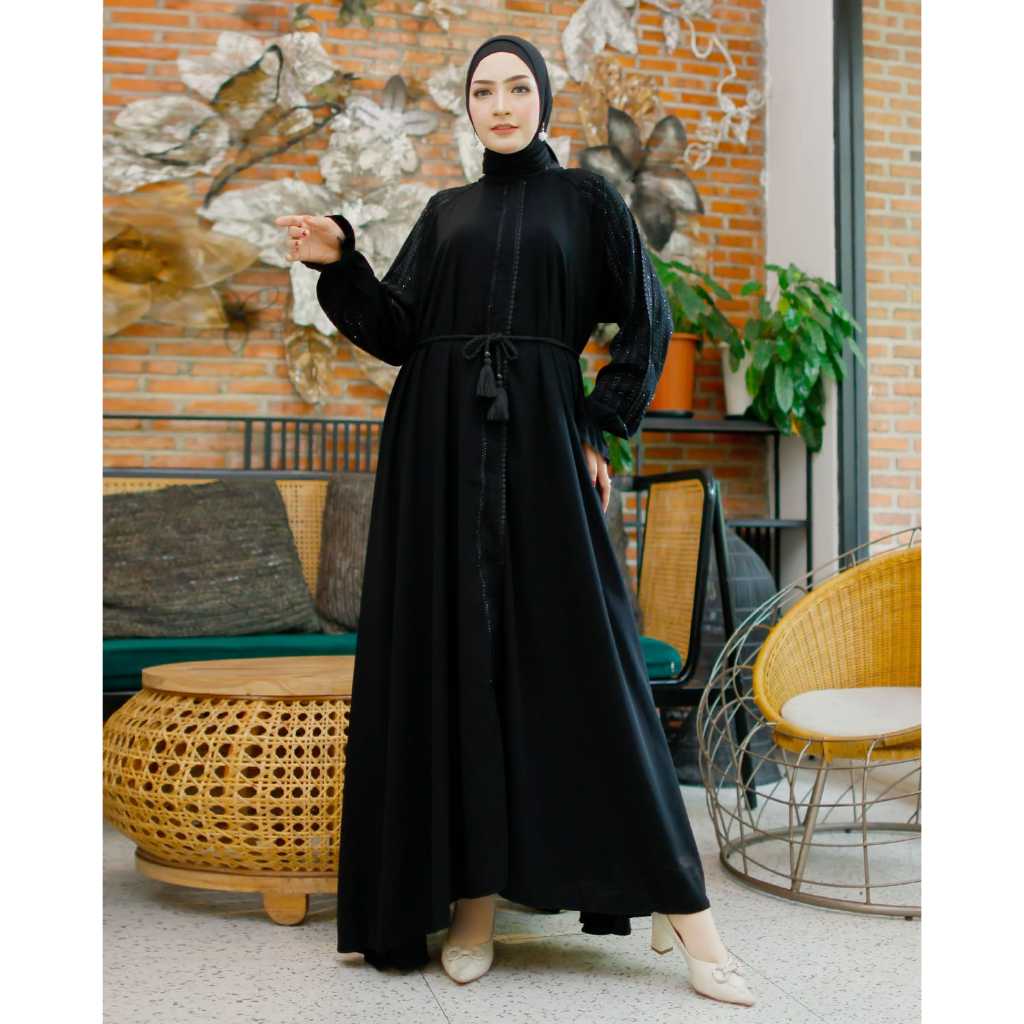 Abaya Premium Set Kerudung Pasmina Resleting Full Bisa Jadi Outer Jetblack Wolpich Dubai Terbaru