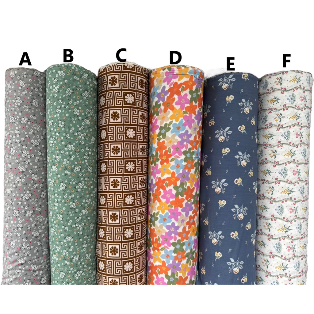 kain katun rayon viscose motif bunga kecil kecil bunga bintang warna warni abstrak salur tangan terb