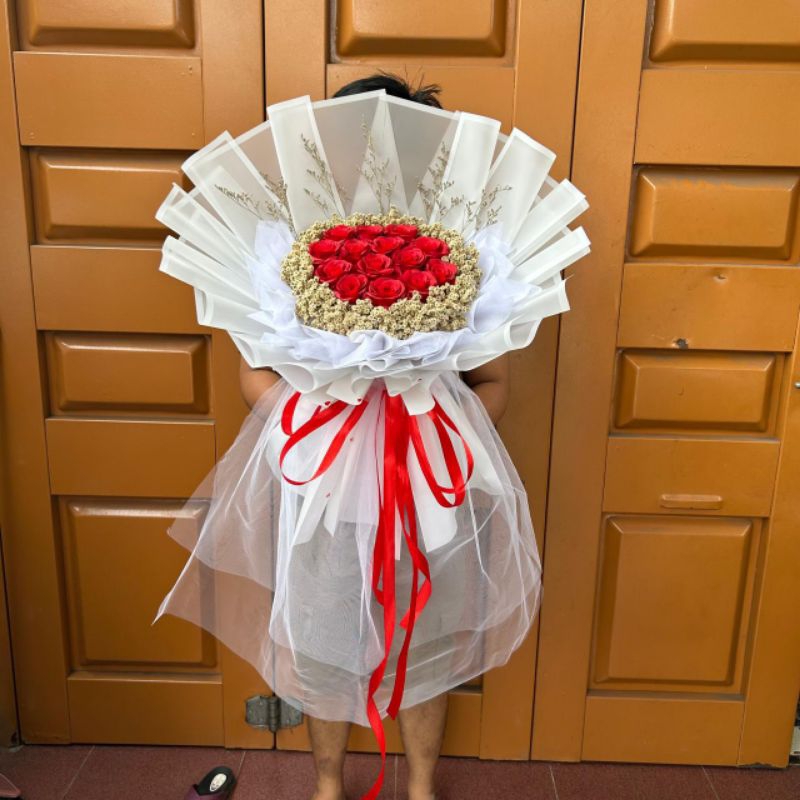 buket bunga artificial mawar mix edelweis