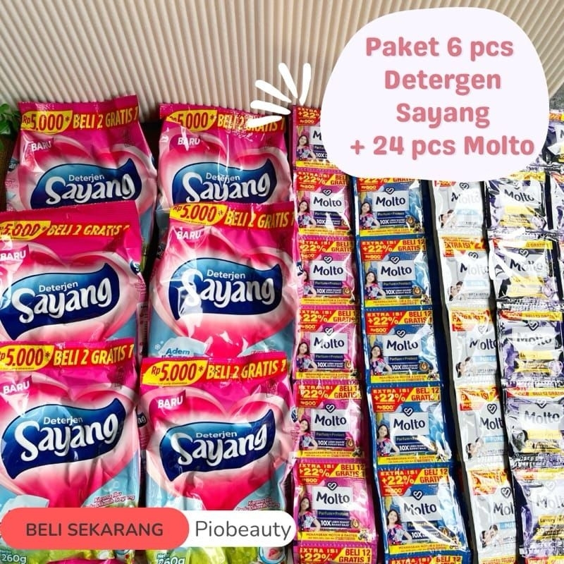 Paket 6 Pcs Detergent Sayang 5000 + 24 Sachet Molto Pewangi Pakaian
