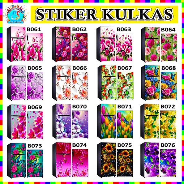 Stiker Kulkas 1 Pintu dan 2 Pintu Motif Bunga Unik Cantik Bagus B061 ES - B076 ES