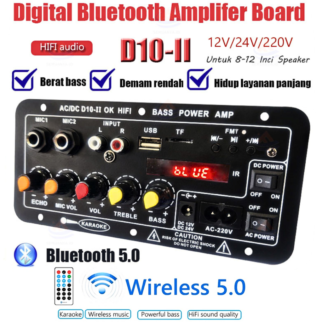MALL TaffSTUDIO Papan Amplifier Bluetooth 12 Volt mobil Audio Karaoke with Digital Screen D10