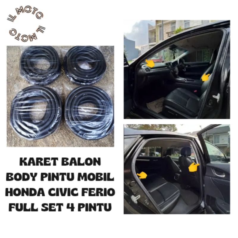 KARET BALON PEREDAM PINTU BAGIAN BODY HONDA CIVIC FERIO FULL SET 4 PINTU