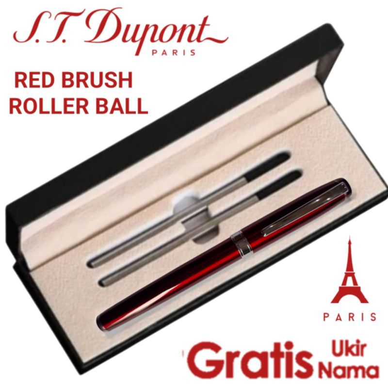 

Ballpoint Mewah Pulpen Giftset 2 Refill Pen St Dupont Red Brush Roller Ball Gratis Grafir Nama