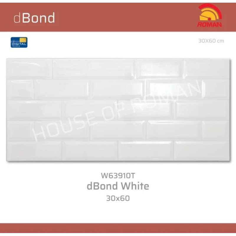 Roman keramik W63910T dBond White 60x30 / keramik kamar mandi / keramik bata putih / keramik roman /