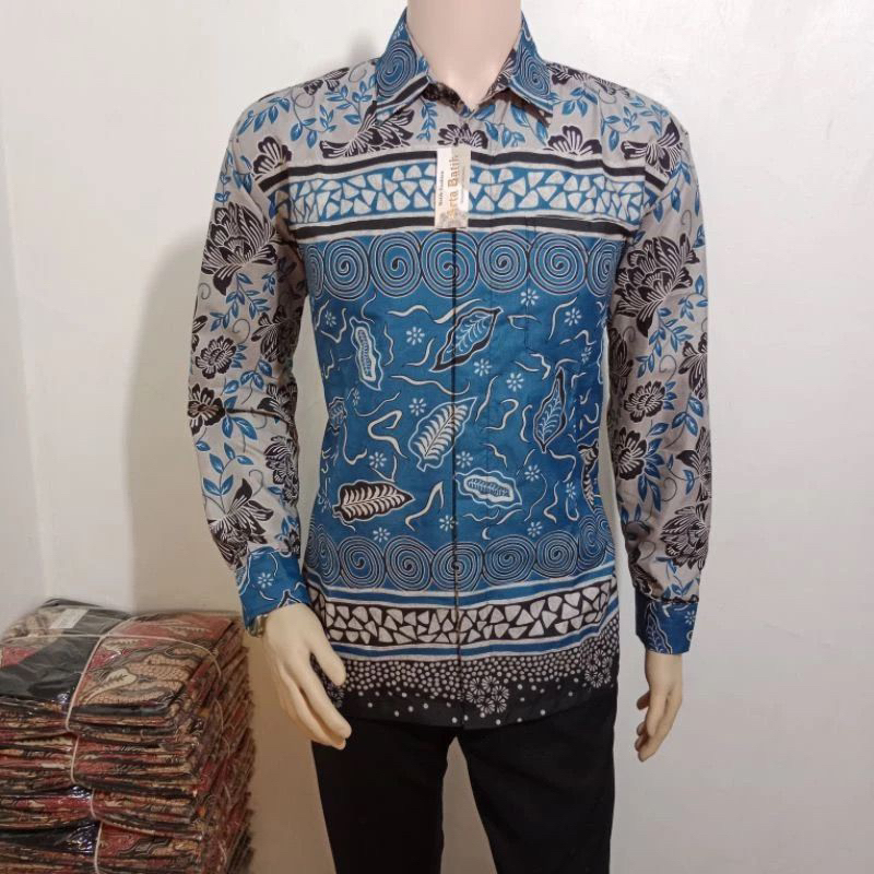 Kemeja Batik Pria Lengan Panjang Biru