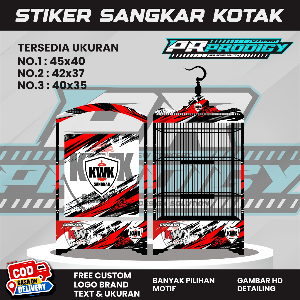 Stiker Decal Sangkar Burung / Sangkar Koper / Sangkar Kosan KWK MERAH