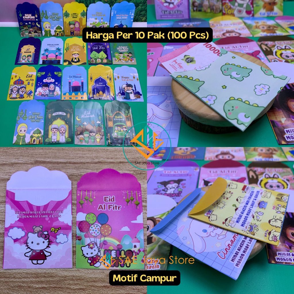 

(10PAK ISI 100PCS-SEDANG-C) AMPLOP LEBARAN MOTIF KARAKTER KARTUN DAN MUSLIM UKURAN BESAR SIAP PAKAI