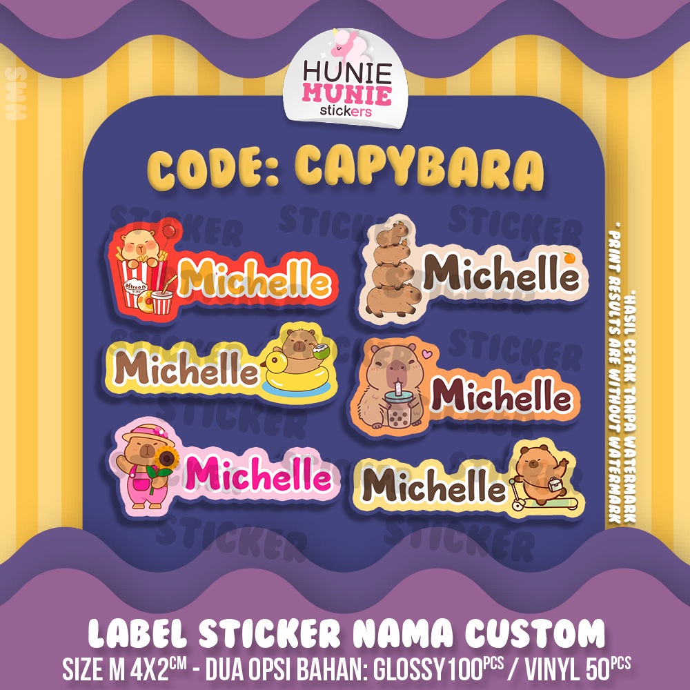 

Sticker Label Nama - Capybara Capy Bara (100pcs) - Stiker Name Hunie Munie
