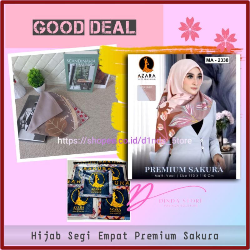 Hijab Motif Sakura Finishing Jahit Tepi Jilbab Segi Empat Kerudung Azara Matt Voal Fashion Muslim Wa