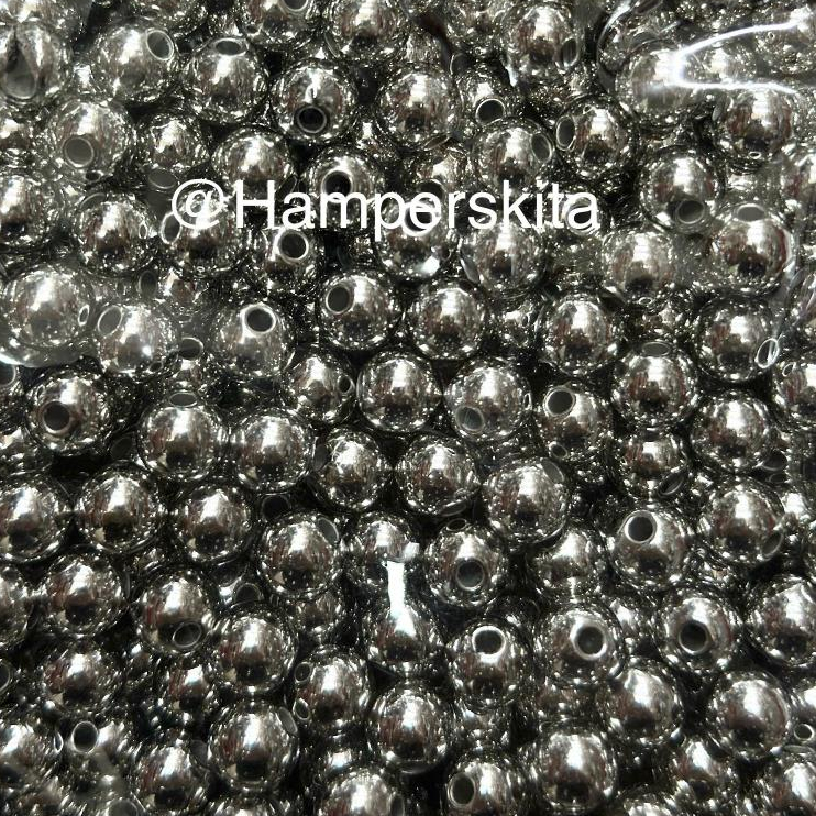 Manik / Mote Mutiara Bulat Perak (1 pon / 450 gram) Bead Spacer Logam Silver