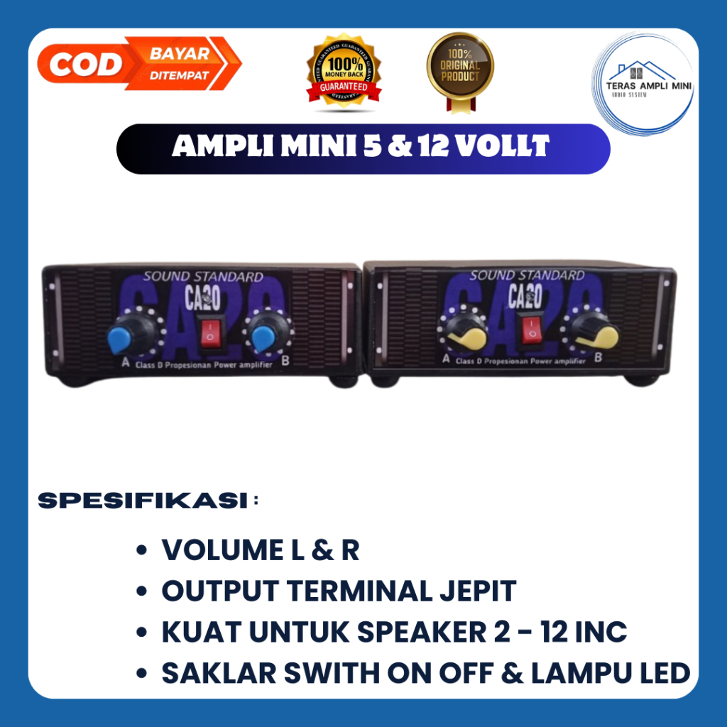 power ampli mini Sound System Stereo 2 Chanel - 5V & 12V Model CA 20