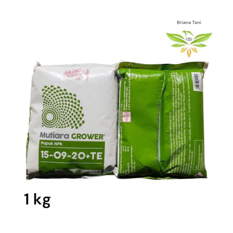 ￼Grower 1kg  Pupuk NPK 15-09-20+TE Nitrogen (N) 15% Kemasan Pabrik Pupuk Untuk Semua Jenis Tanaman M