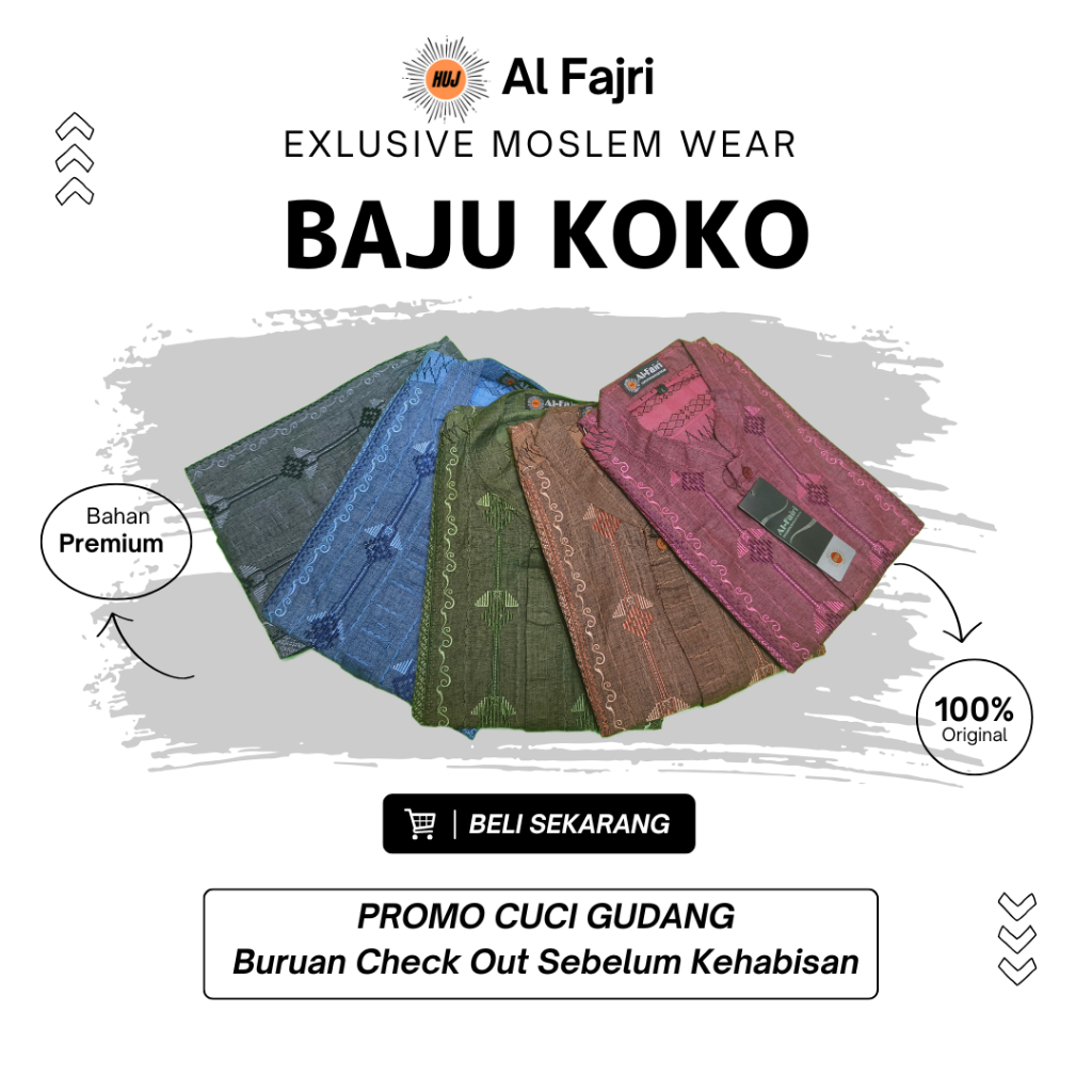 Baju Koko Al Fajri Motif Bordir 003 tersedia 6 variasi warna (Biru, Merah, Ungu, Abu, Coklat, Hijau)