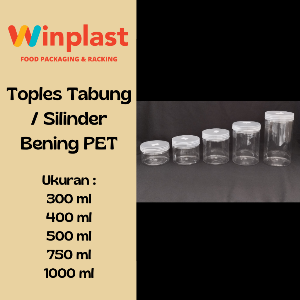 Toples Tabung / Toples Plastik / Jar Silinder Bening PET