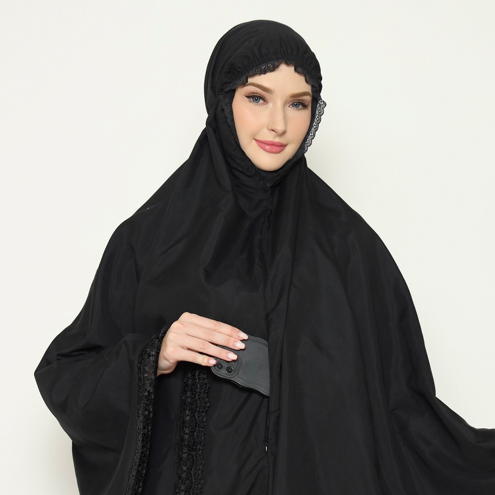 RB Bergo Umroh Haji Bahan Katun Premium Hijab Jumbo Bersaku Renda Mewah Anti Copet