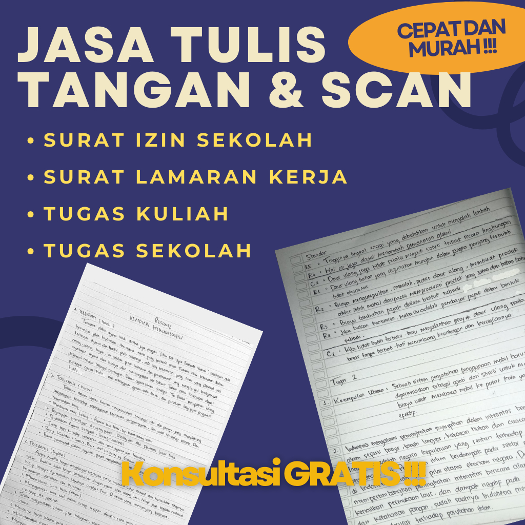 JASA TULIS TANGAN & SCAN | Lamaran Kerja | Surat Izin Sakit | Tugas Kuliah & Sekolah