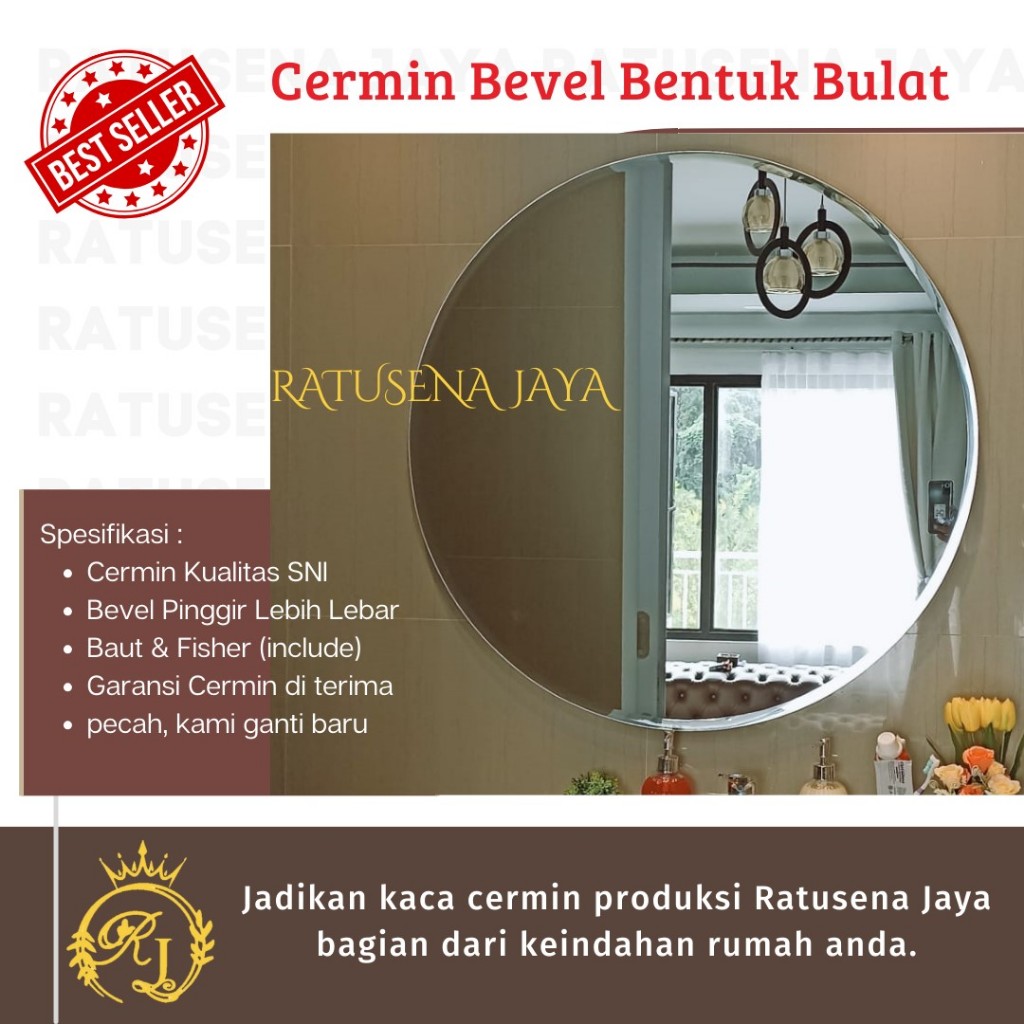cermin bevel bulat diameter 60cm