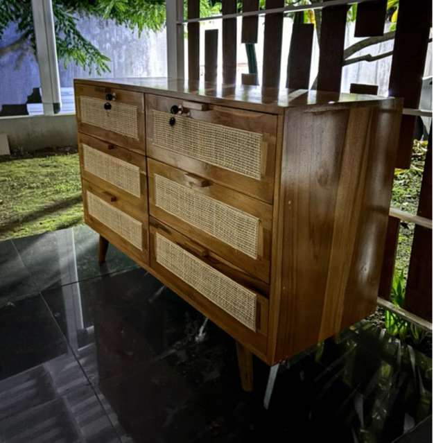 meja kabinet / storage / meja laci penyimpanan laci rotan asli