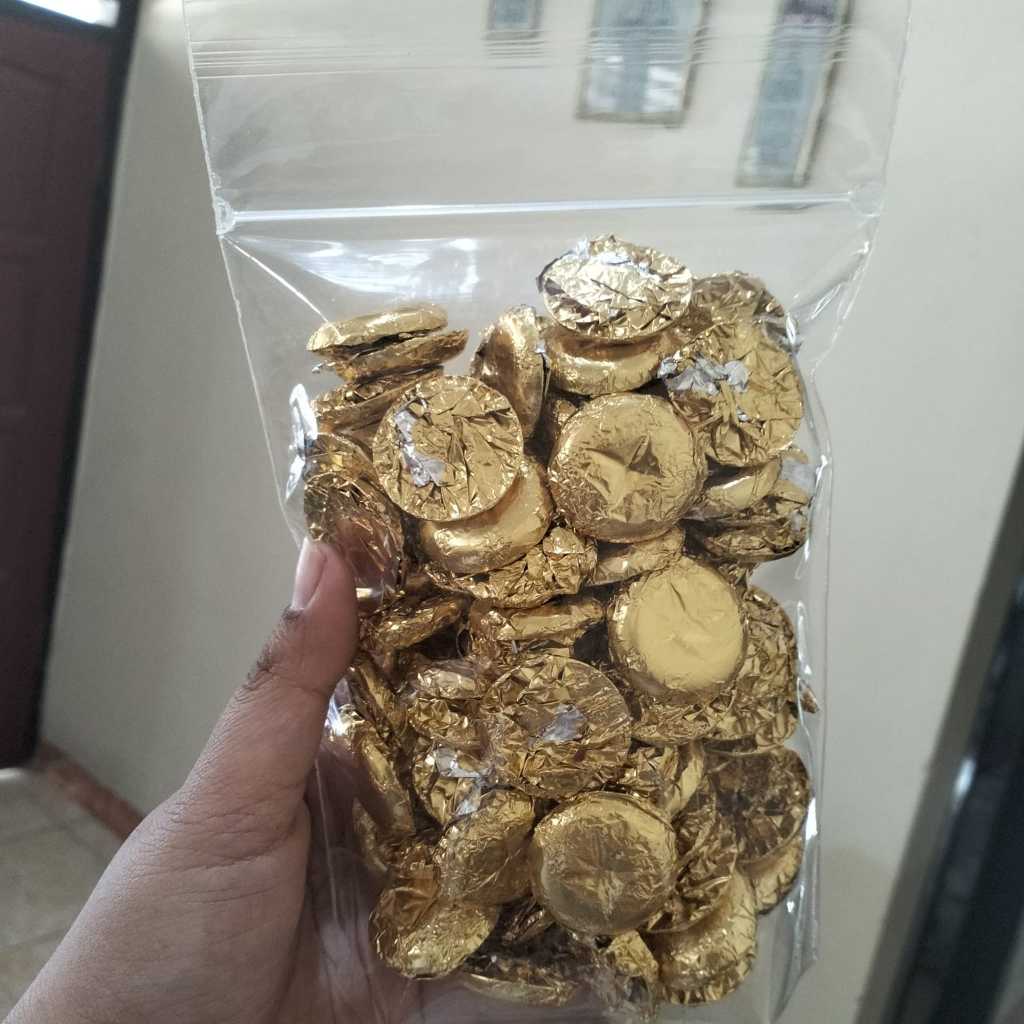 

Coklat Keping emas kemasan Pouch Kecil Dan Besar | coklat viral | coklat keping