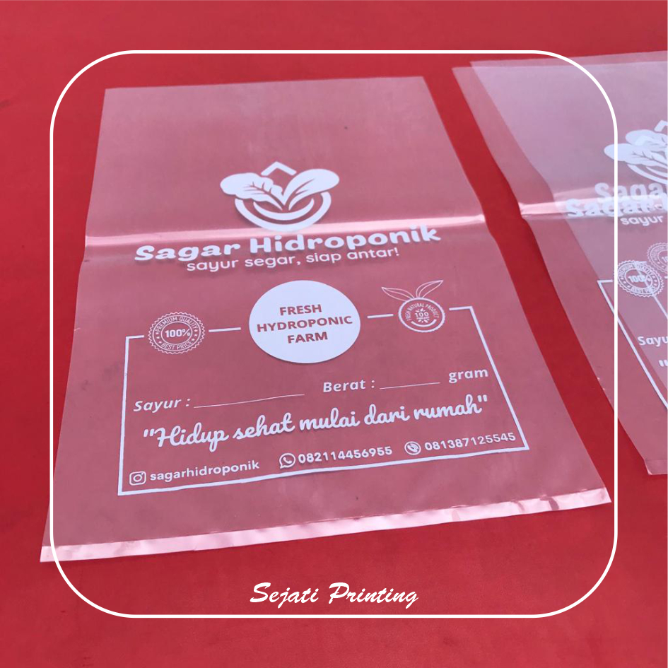 

(Isi 100pcs) Sablon Plastik Murah PP Kemasan 18, 20, 25 , FREE DESAIN - SEJATIPRINTING
