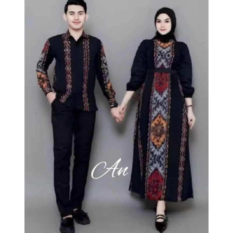 ANANTA ~ SET COUPLE KONDANGAN  BELVIA HITAM MARON, baju couple tenun, GAMIS VIRAL, tenun jepara keme
