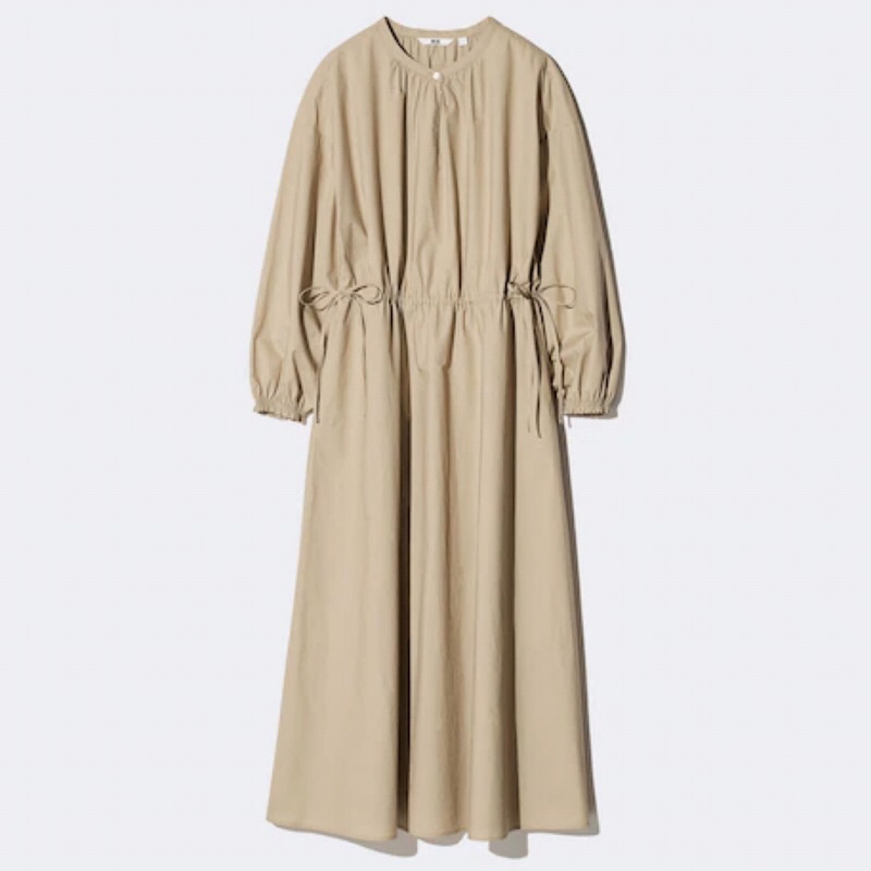 UNIQLO Women Cotton Dress Gaun Katun Poplin Wanita Lengan Panjang