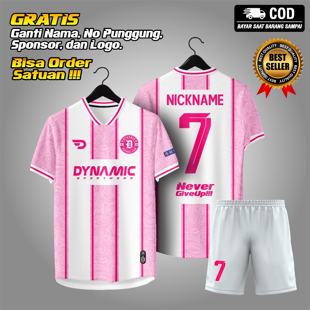 Jersey futsal pink cewek / jersey futsal custom nama + no punggung / baju bola custom full printing