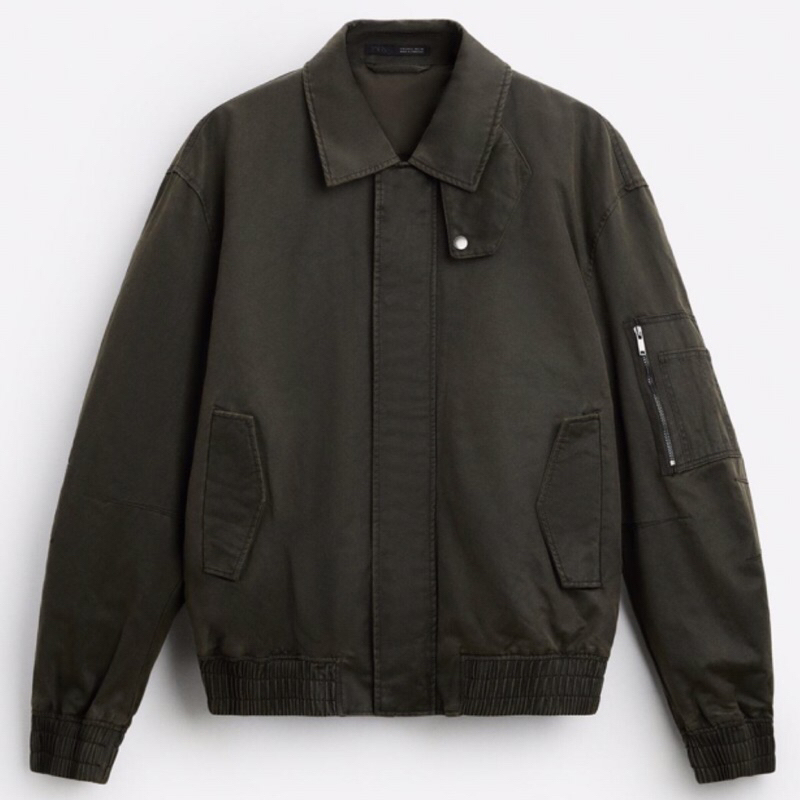 ZARA Men Jacket Waxed Effect Washed Jaket Pria Khaki