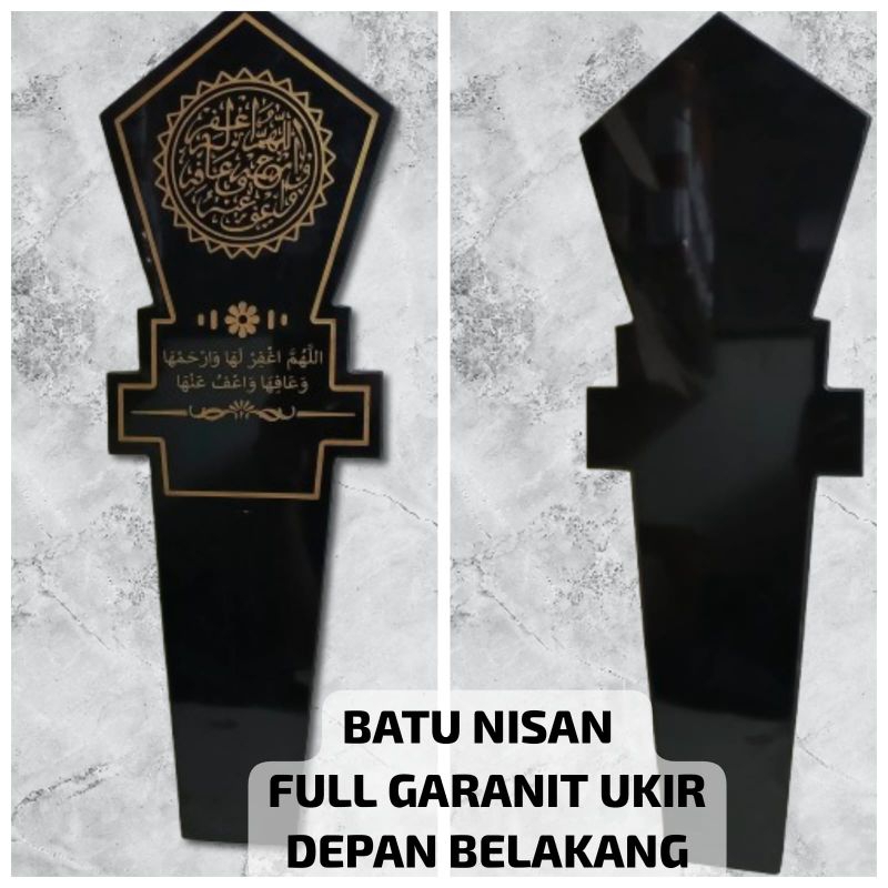 BATU NISAN BUAT MAKAM MODEL BERDIRI KETEBALAN 2CM DEPAN BELANKANG MENGKILAT FREE PACKING KAYU