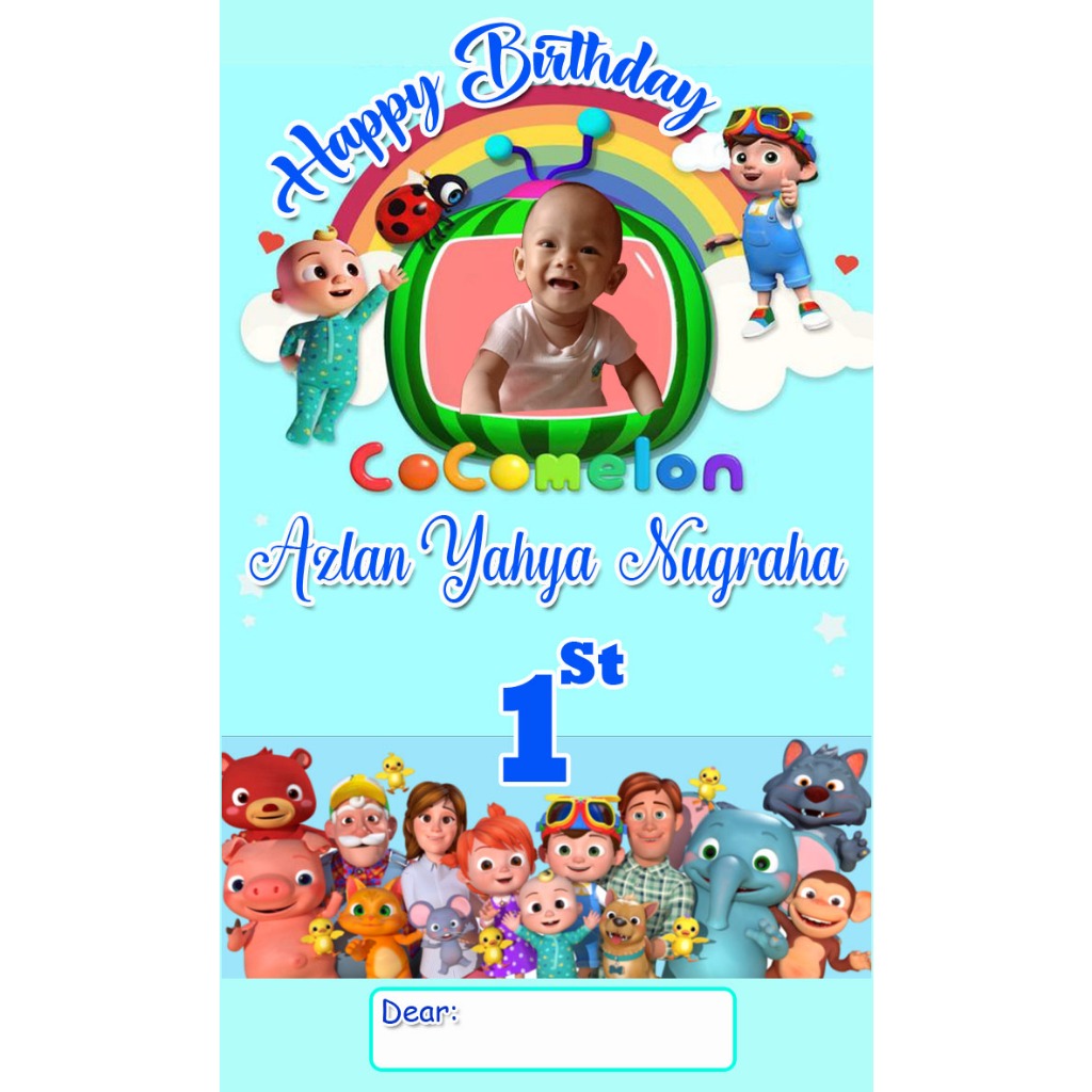 RB Undangan Ultah COCOMELON 2 (30 PCS / 50 PCS ) Undangan Ulang tahun Anak dan dewasa Free Design
