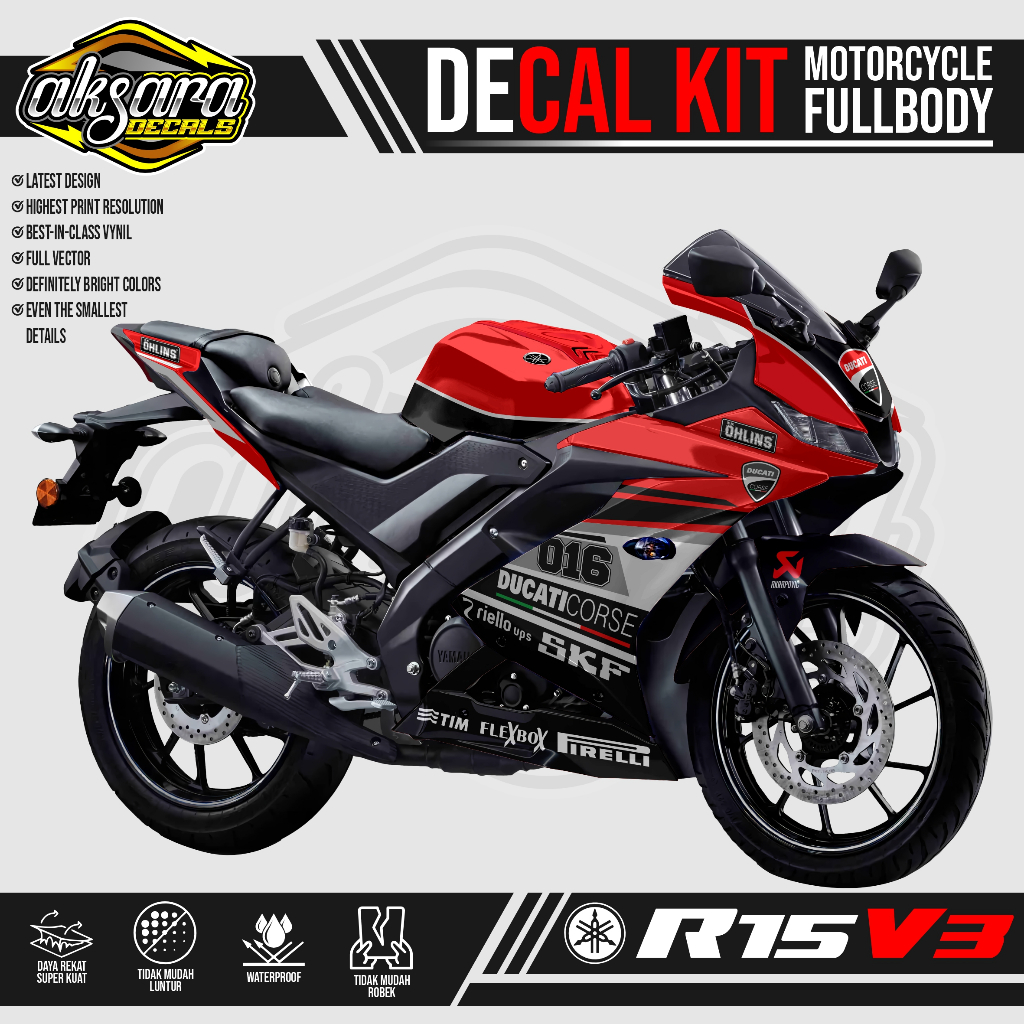 DECAL KIT YAMAHA R15 V3 FULL BODY - DUCATI / STICKER CUSTOM DECAL