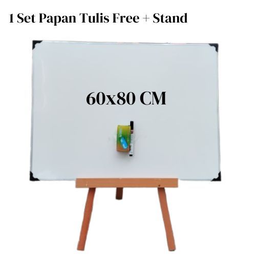 

Set Papan Tulis 60x80 cm + Stand / Penyangga Free Spidol Penghapus / Stand 90 cm