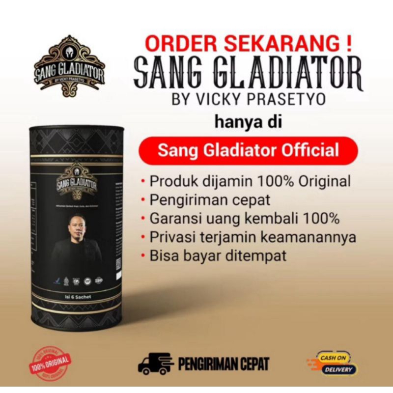 

Kopi Sang Gladiator by Vicky Prasetyo 100% Original 1 box isi 6 Sachet