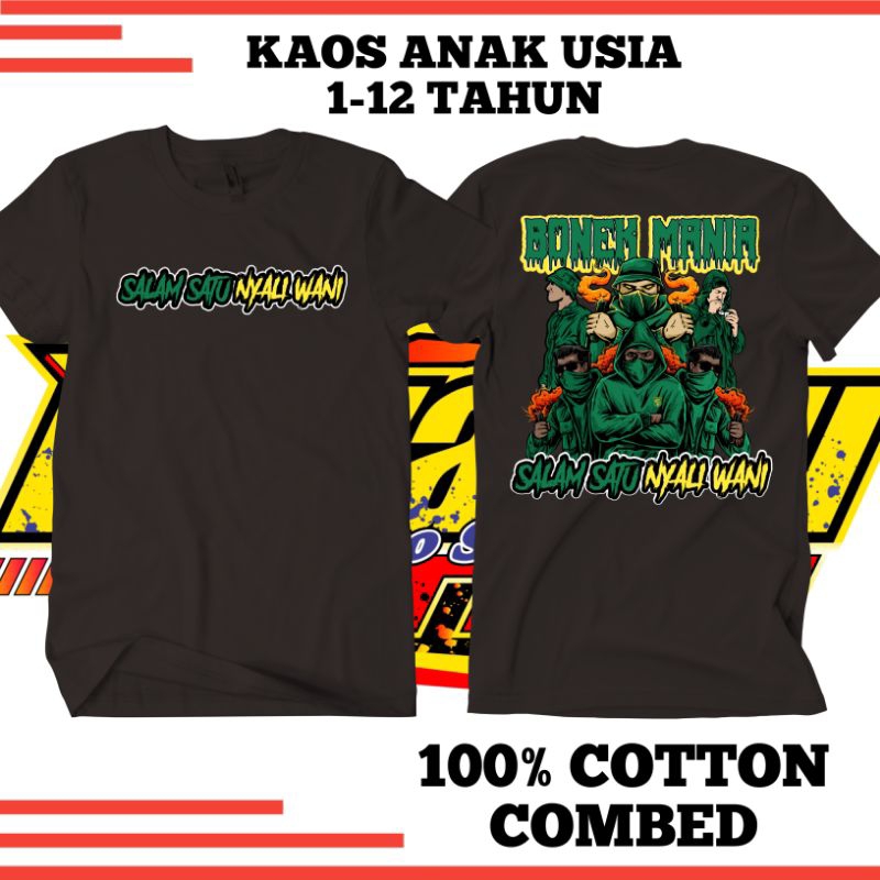 Baju Kaos Anak Bonek Mania - Kaos Anak Persebaya 1927 - Kaos Atasan Anak Distro Persebaya Salam Satu