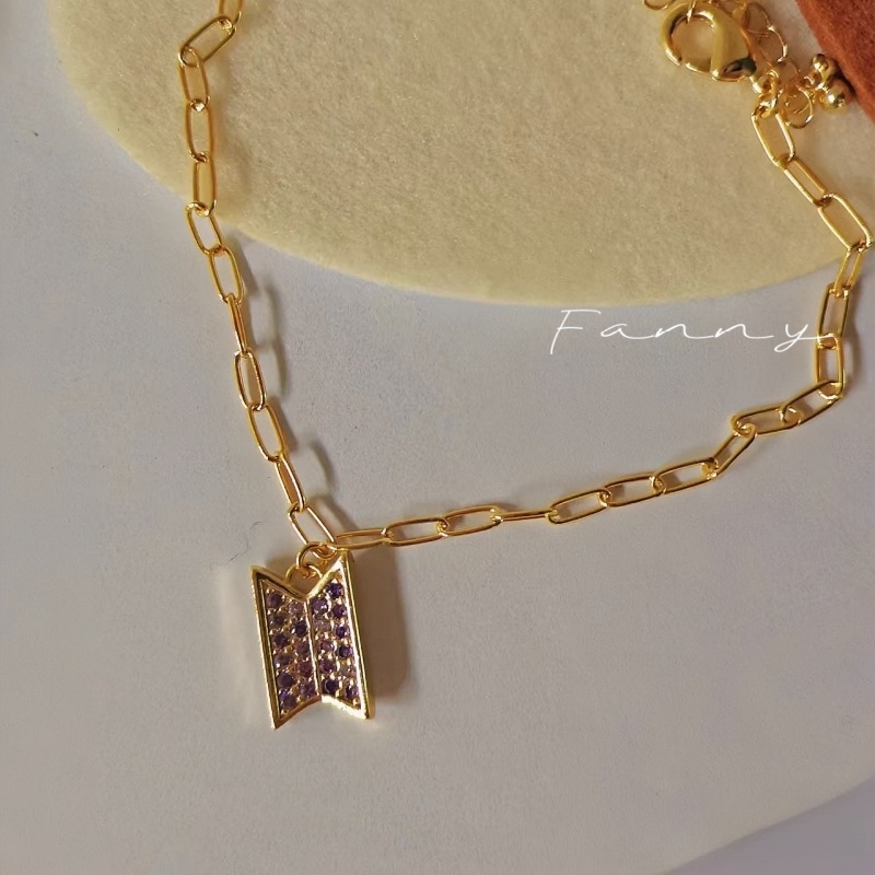 Kpop BTS + Kalung Wanita Kristal Ungu Berlapisi Emas 18K