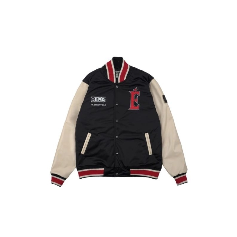 W.ESSENTIÈLS x One Piece Mugiwara Flag Varsity Jacket Black/Sand - Size M