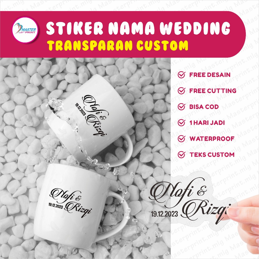 

[mp85] 320pcs Stiker Nama Custom Transparan waterproof stiker wedding souvenir pernikahan anti air
